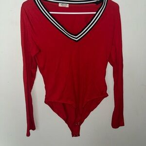 Heart Hips Red and Black Striped Bodysuit